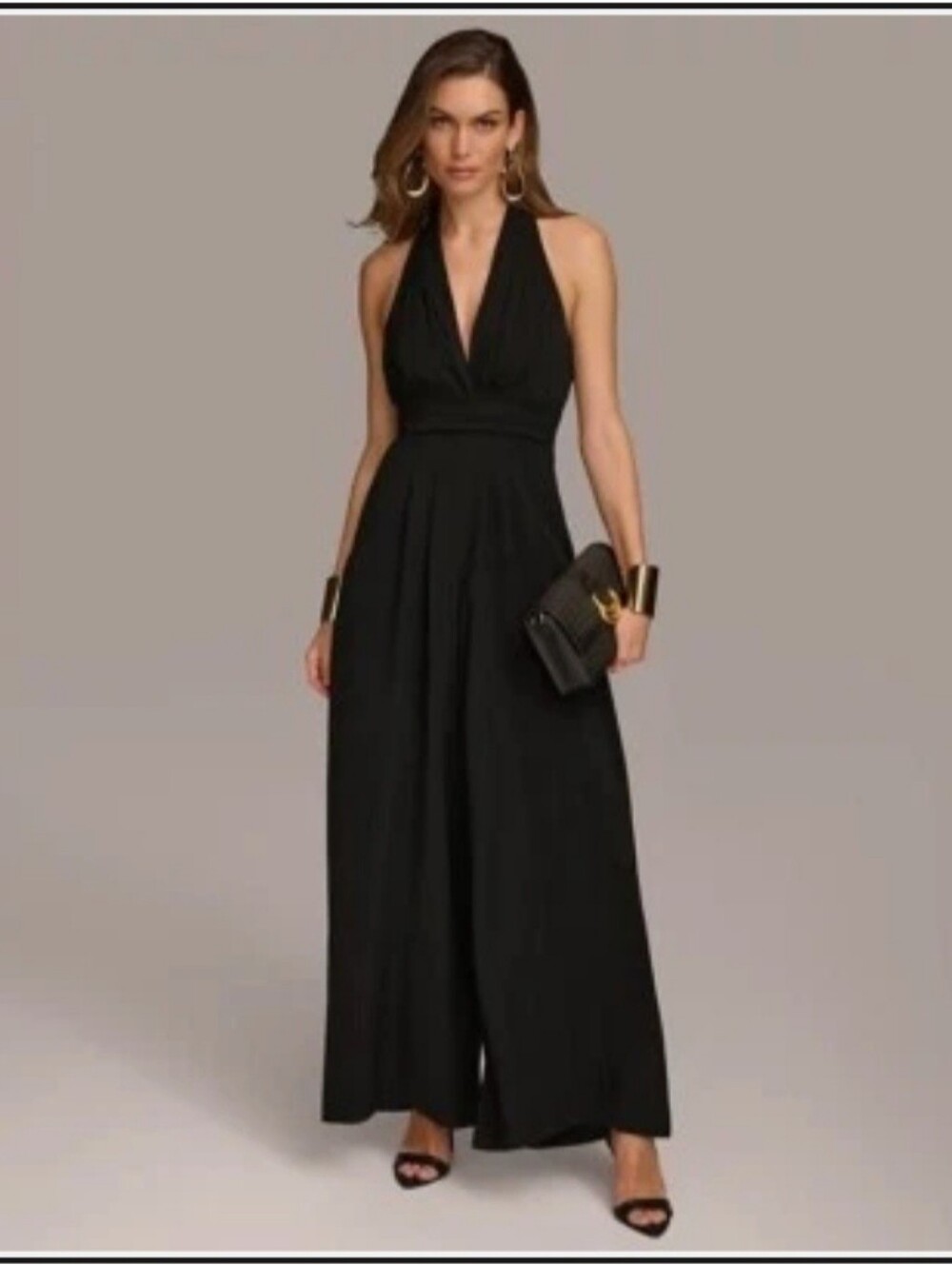 New - Donna Karan Black Halter Neck Wide Leg Jump Suit - Classic Quiet Luxury